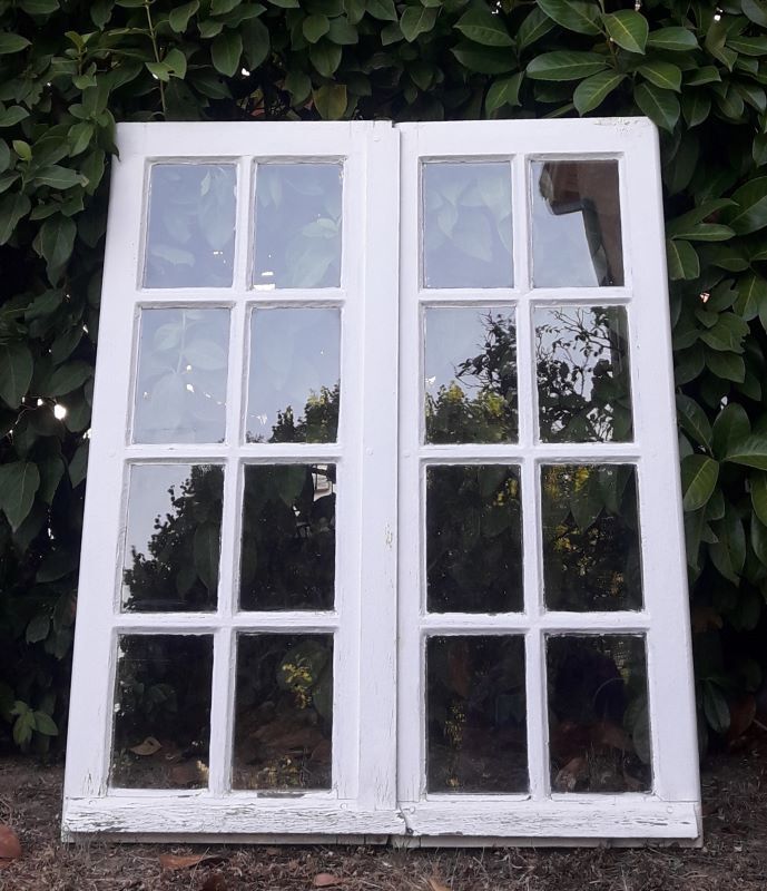 Oak window H96,8xL80,5cm old small tiles