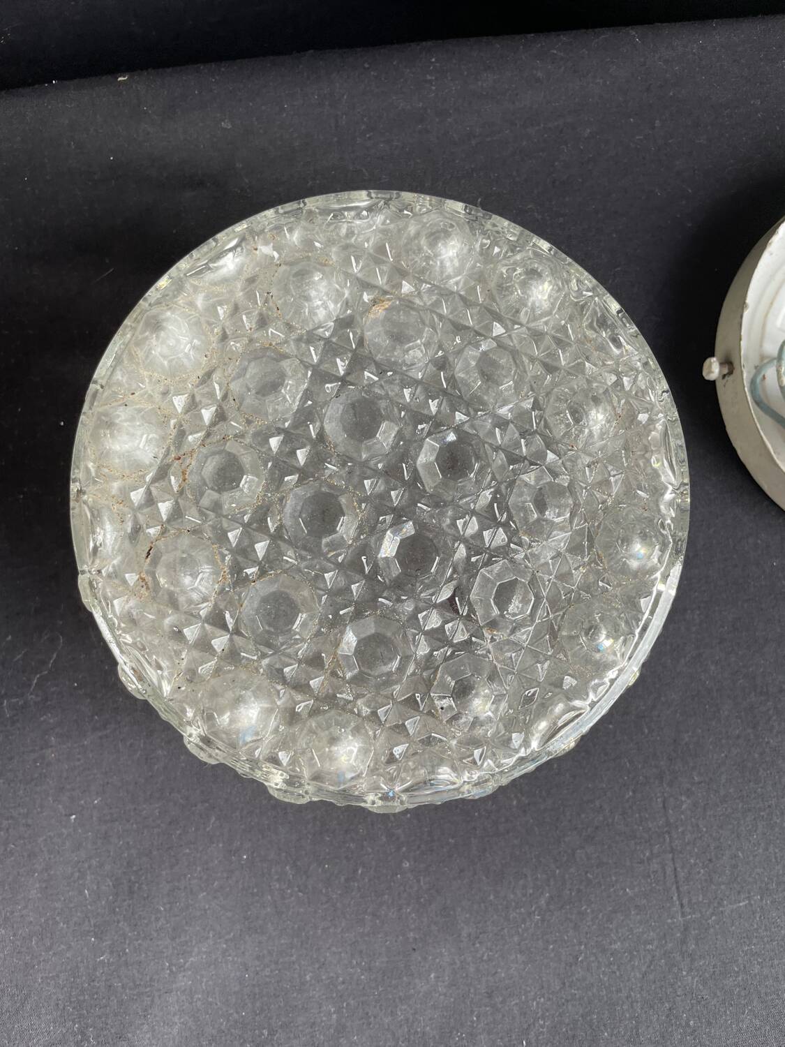 Old vintage round molded glass wall light