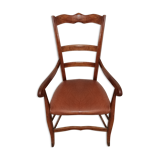 Fauteuil bois massif et skaï