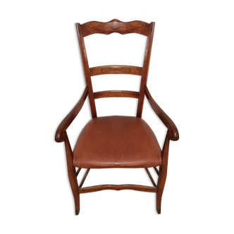 Fauteuil bois massif et skaï