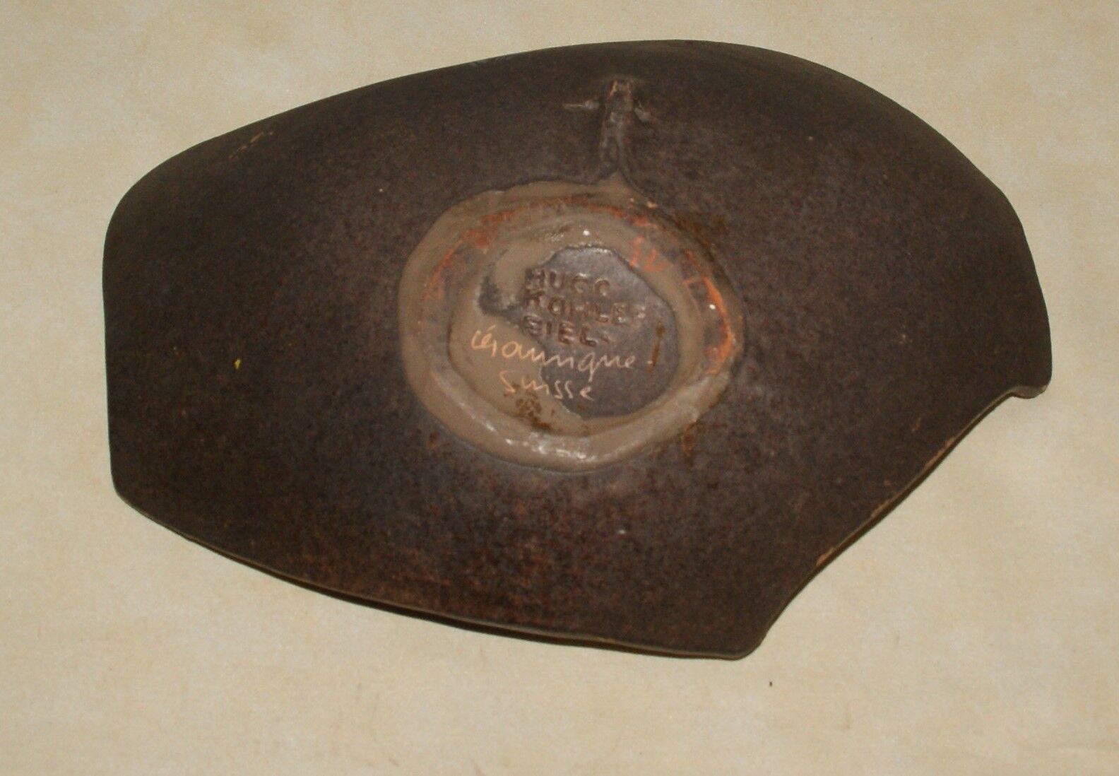 Empty Swiss ceramic pocket KOHLER BIEL pottery alpine pastures cow bell