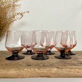 6 small pink glasses with black stem