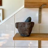 Mortar and pestle in black stone