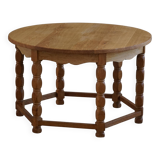 Round modern Danish brutalist coffee table/sofa in solid oak, 1960s.