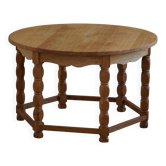 Table basse / canapé brutaliste danoise moderne ronde en chêne massif, années 1960