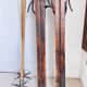Antique wooden skis with vintage poles