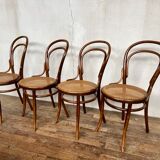 set of 4 bistro chairs in curved wood from the 1920s 1930s Canned seat