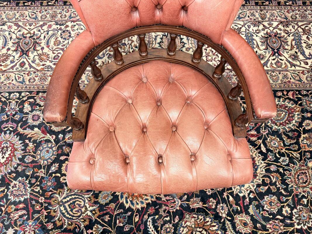 Classic English Chesterfield Desk Chair Salmon Colored