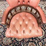 Classic English Chesterfield Desk Chair Salmon Colored