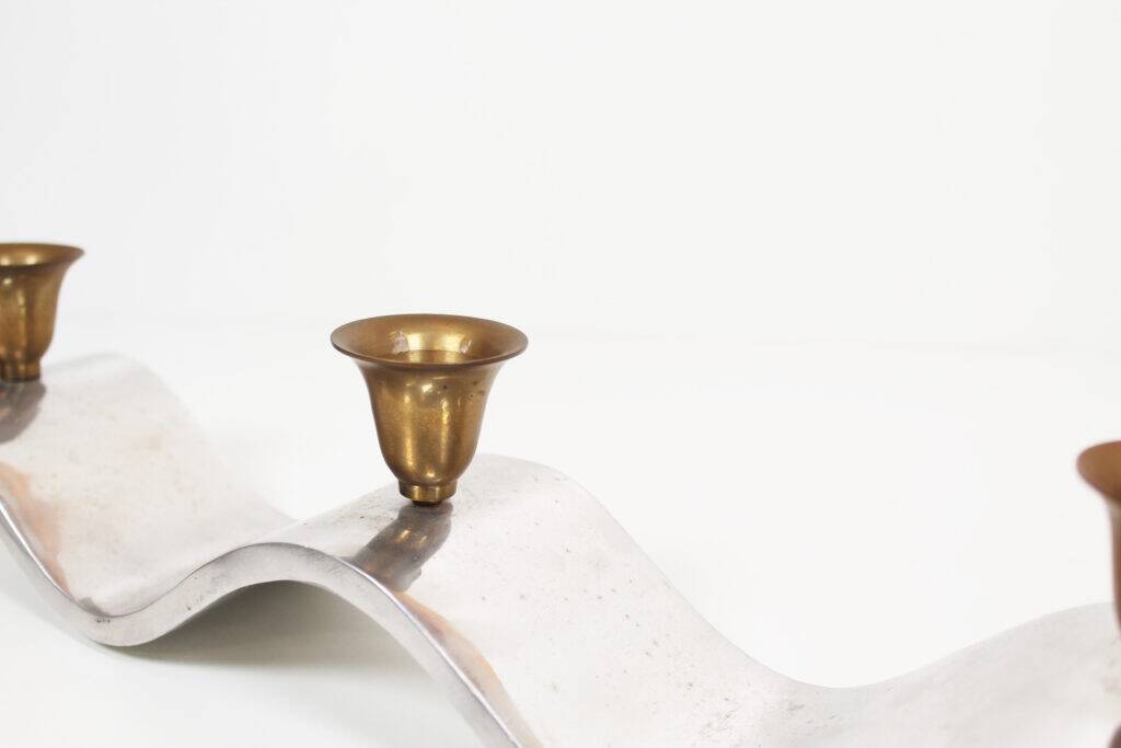 Brutalist 1990s 'Wave' aluminium and brass candelabra