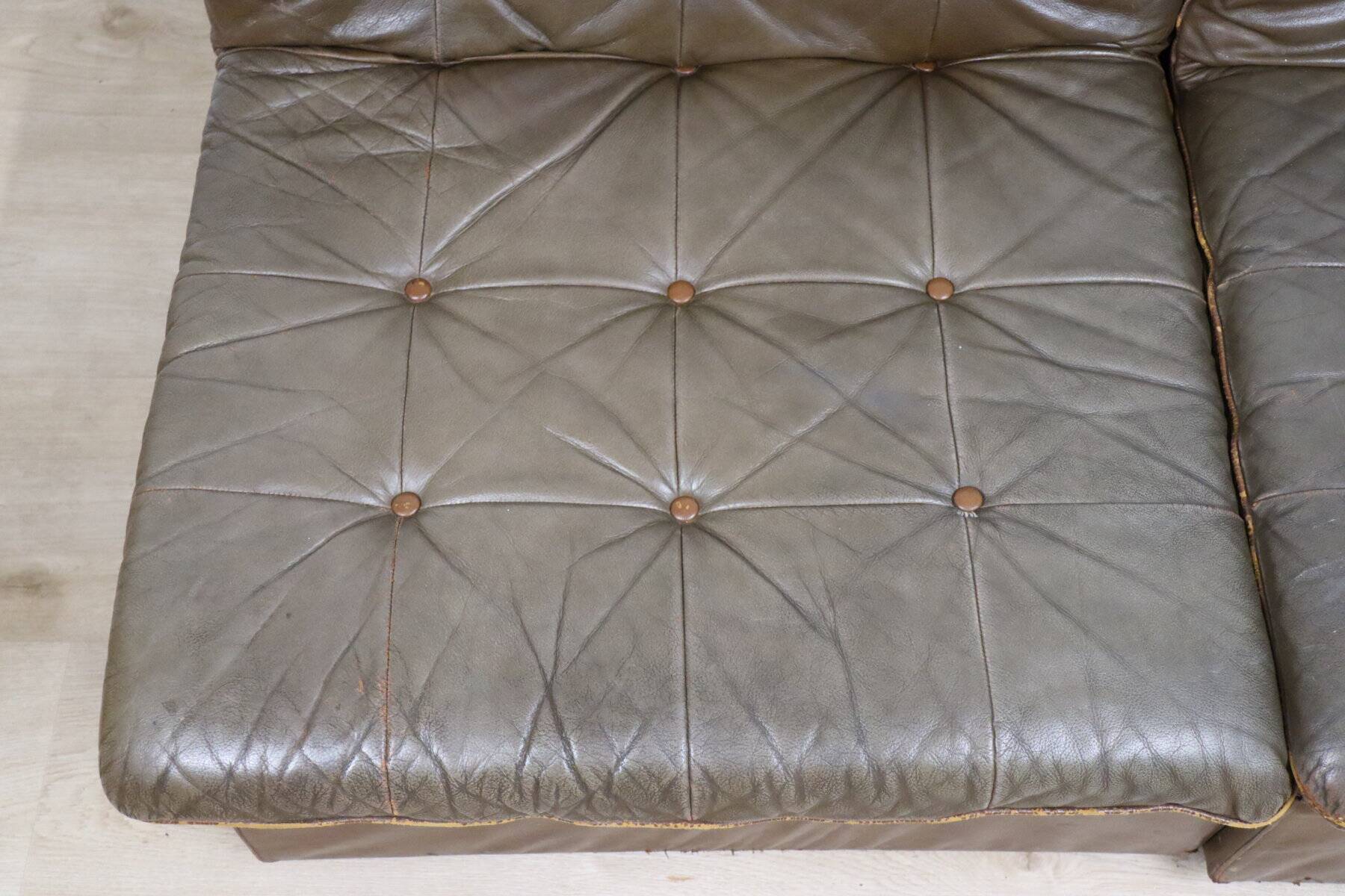 Vintage modular patchwork leather sofa, 1970s