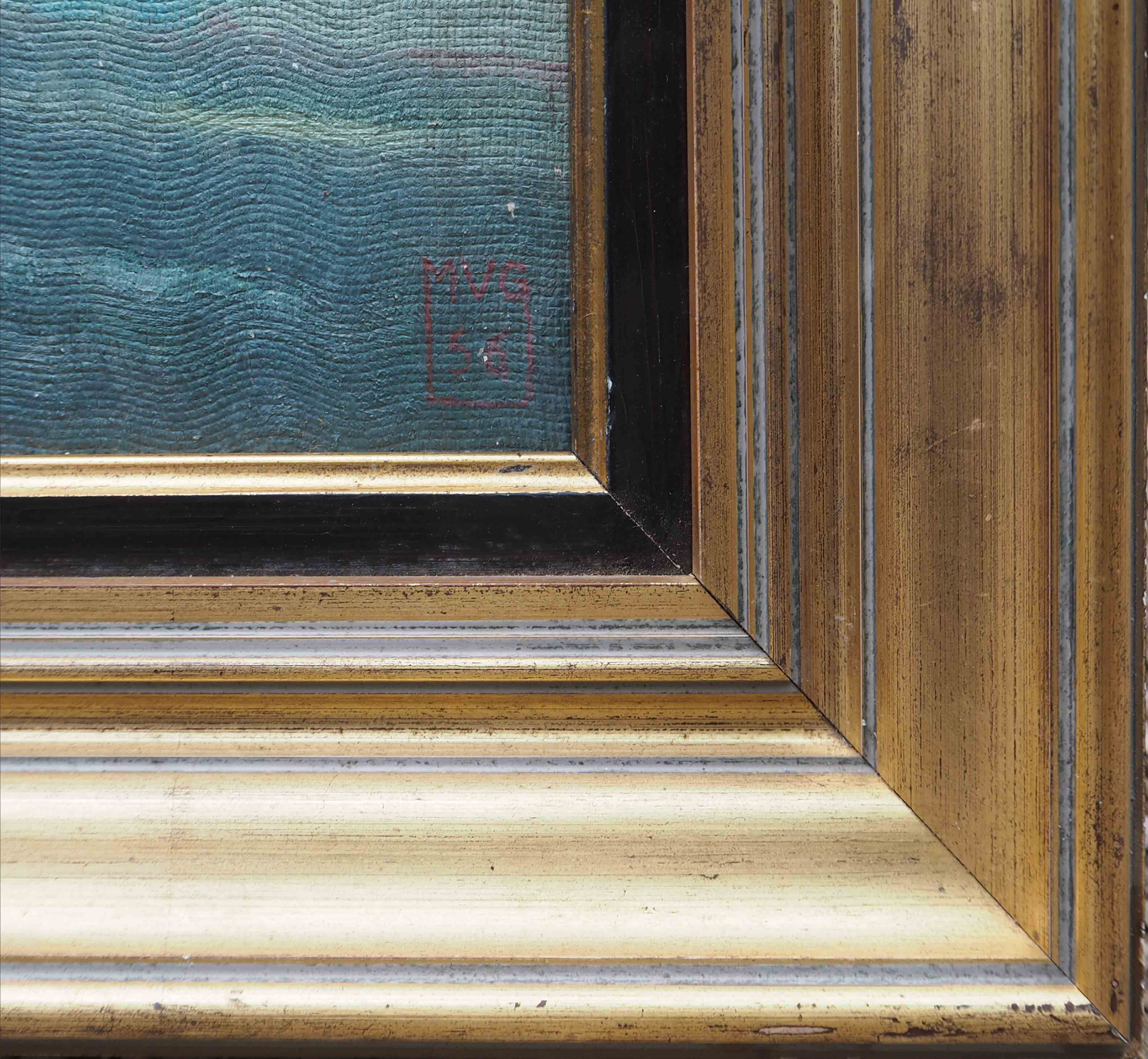 Tableau HSP Paysage ensoleillé Champs et forêts signé 1956 + cadre