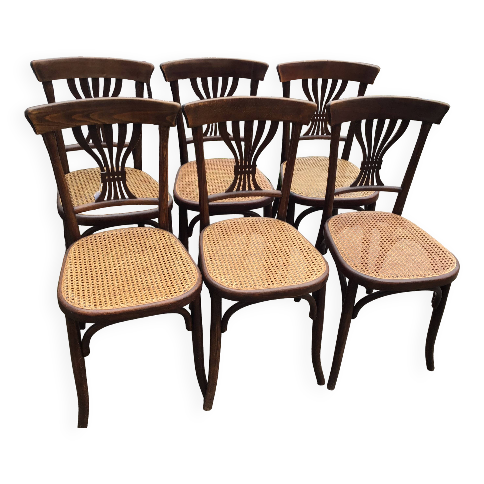 6 chaises bistrot cannées signées Fischer