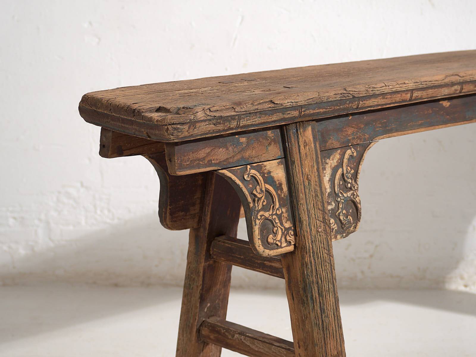 Antique Asian bench in navy blue tones (c.1870)