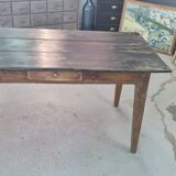 Old wooden table a drawer tray patina black waxed