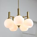 Mid-century Italian Brass and Opaline Chandelier