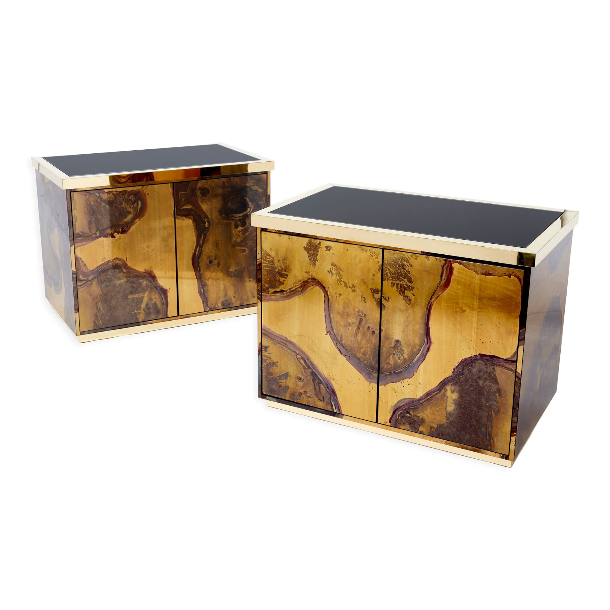 Pair of brass cabinets oxidized 1970