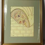 Lithograph, surrealist portrait, Jean Cocteau