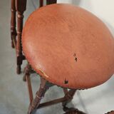 3 high stools in wood and leather