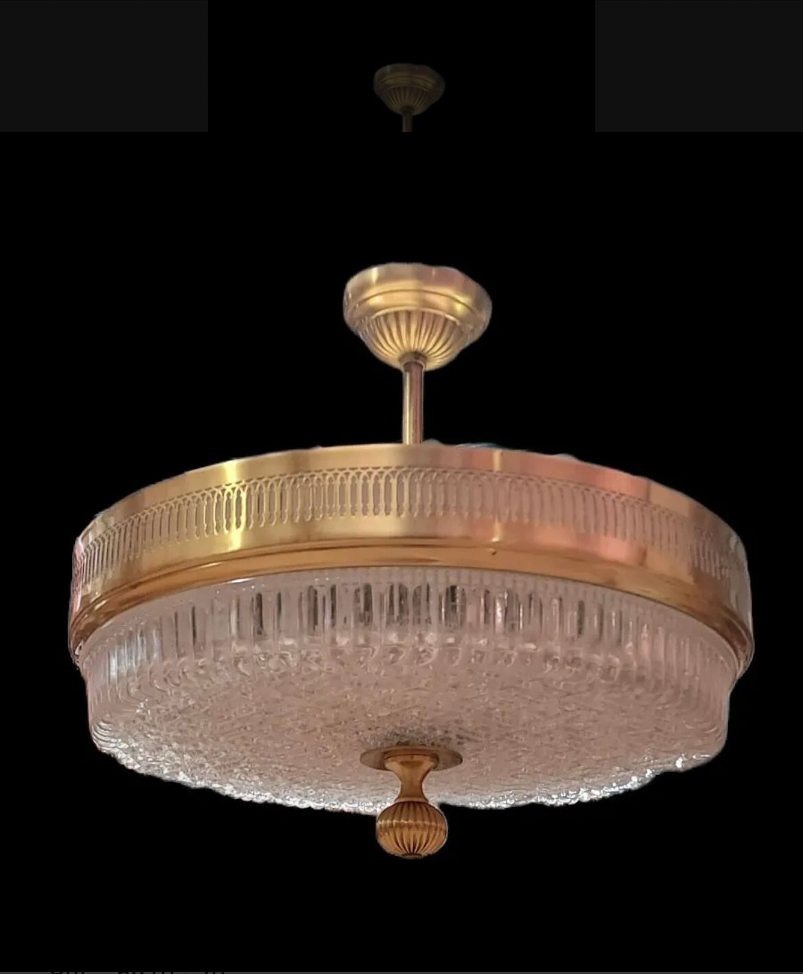 Lucien Gau ceiling lamp in gilded brass and molded glass