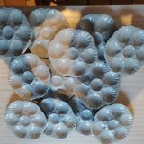 Lot 6 plates of oyster Sarreguemines vintage blue celadon