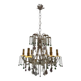 1950s Italian Florentine Tole Gilt Murano Glass Beaded 6 Light Chandel