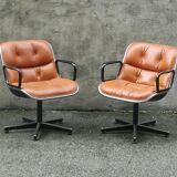 Leather swivel armchair by Charles Pollock 1970