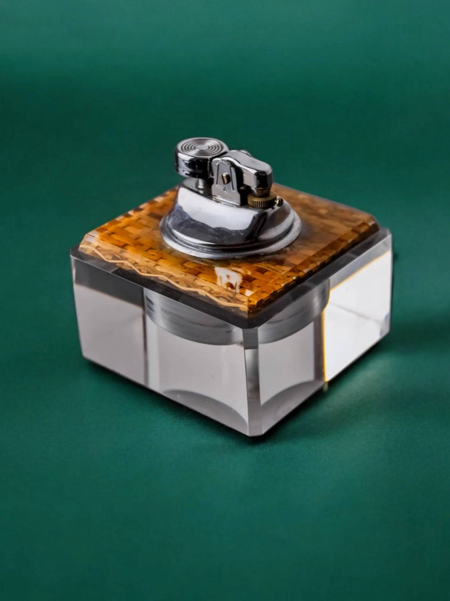 Lucite & rattan lighter, Christian Dior style, 1970s