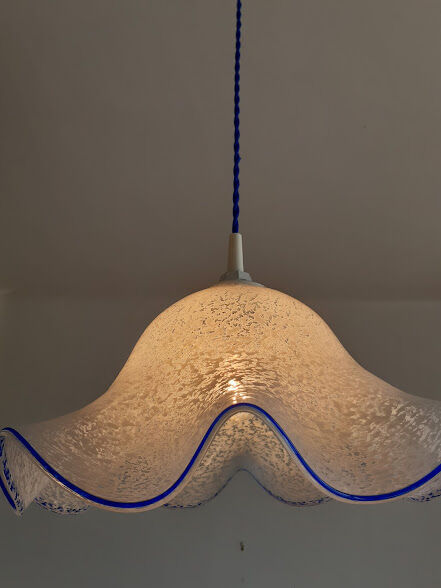 Pendant lamp in blue spotted glass 1970