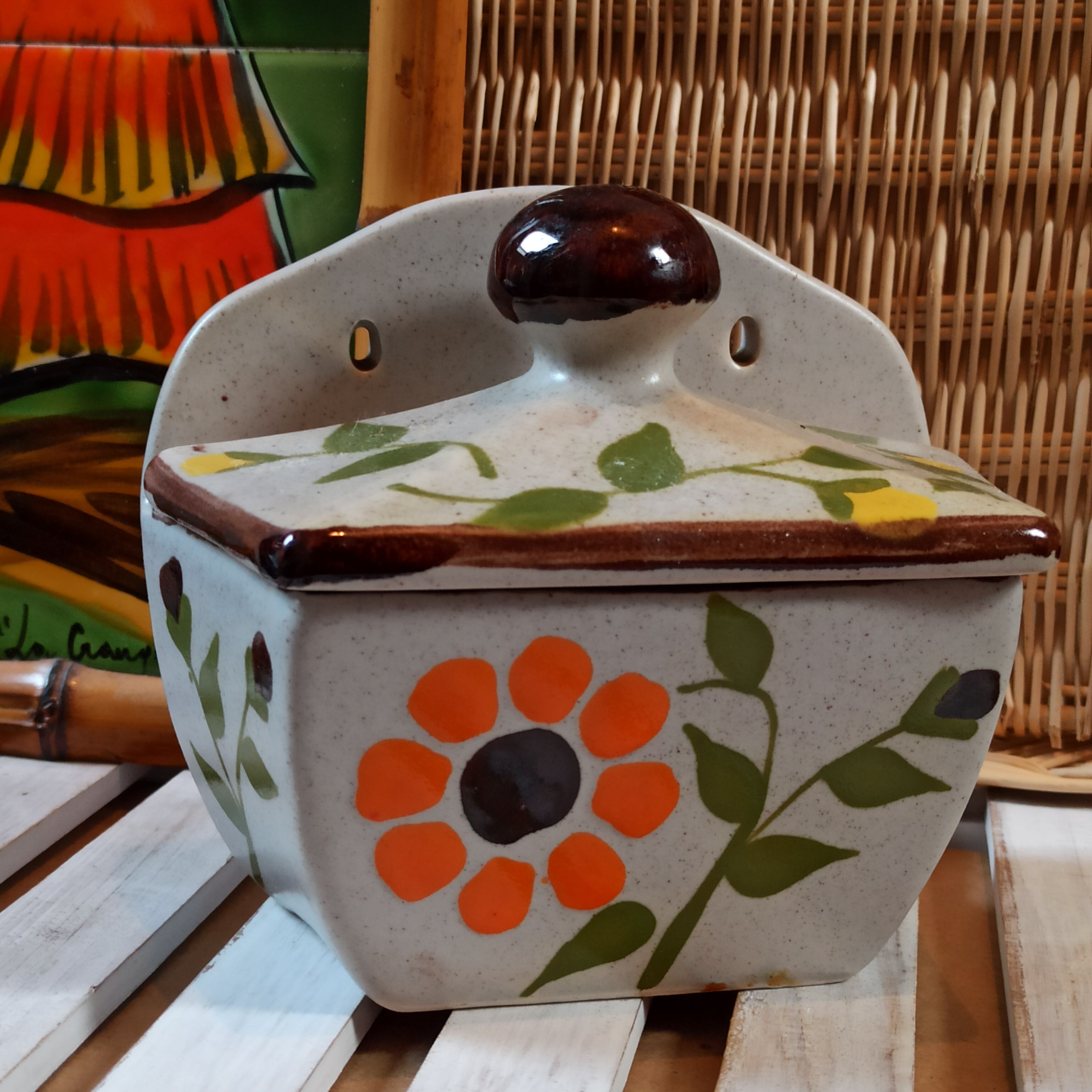 Ceramic wall pot flowers 1970