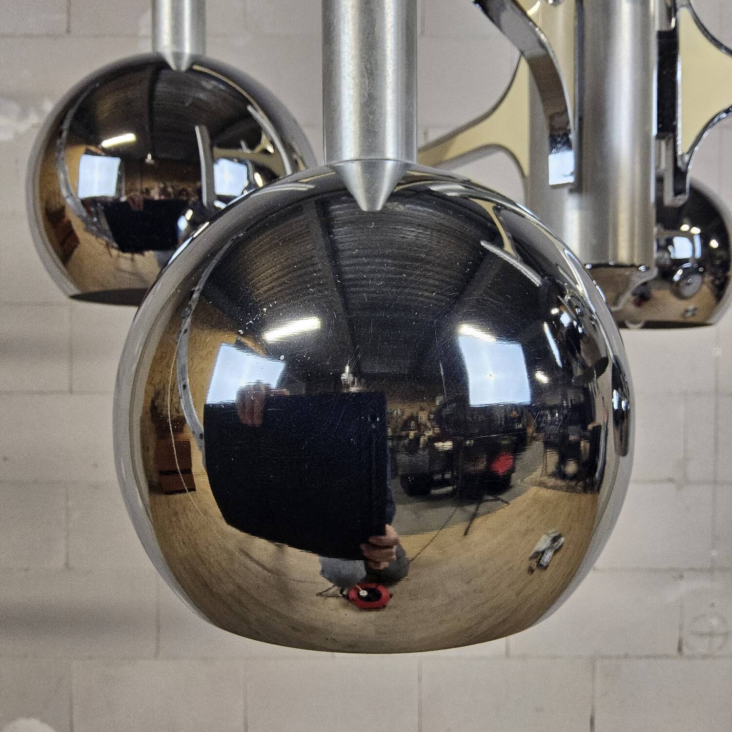 Italian design chrome vintage Space Age Gaetano Sciolari pendant lamp