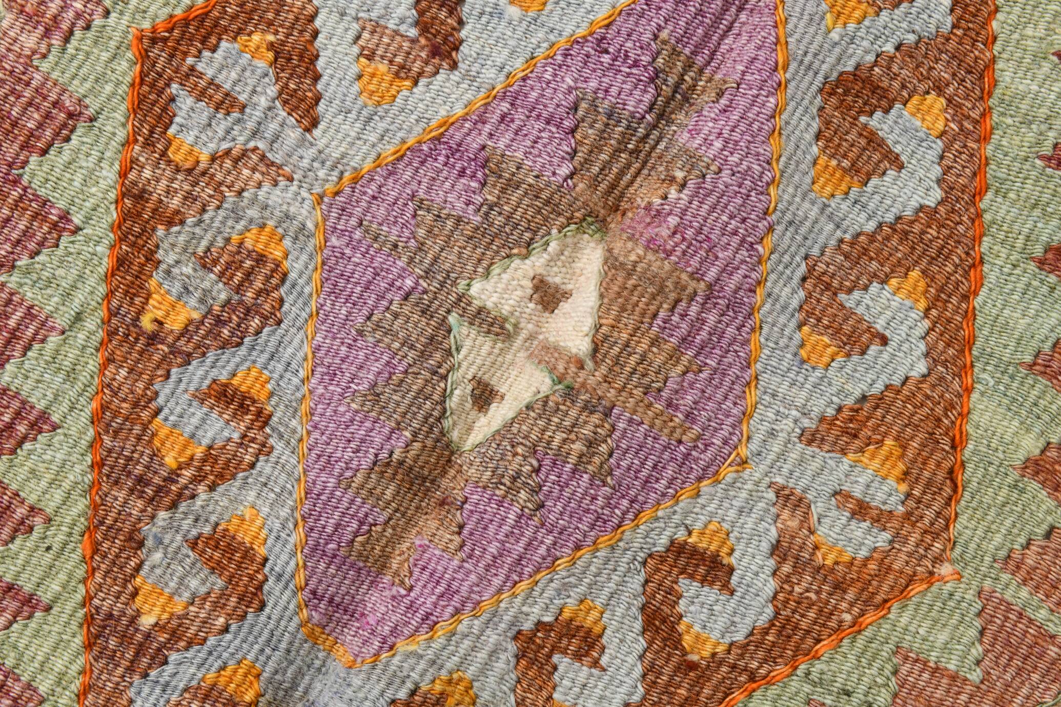 5x8 Green & Orange Tribal Vintage Kilim Rug, 146x255Cm SK 33083