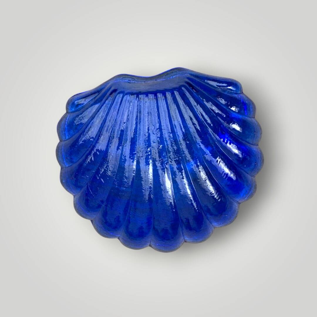 Vintage shell butter dish in stainless steel and cobalt blue glass