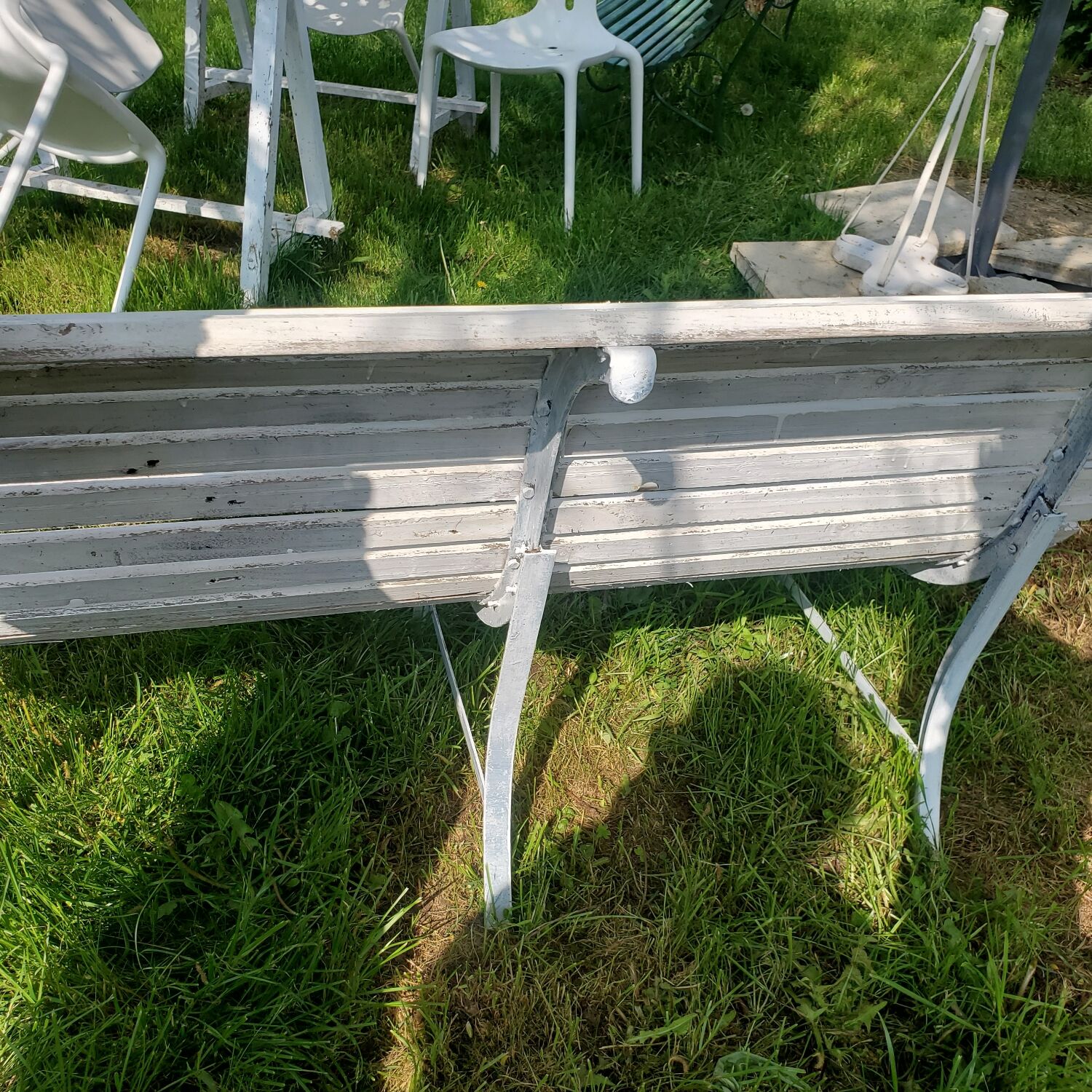 Outdoor slatted bench