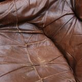 Brutalist leather sofa and armchair set, 1970s