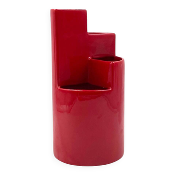 Franco Bettonica, red ceramic vase mod. fb1, Gabbianelli Italy ca. 1970