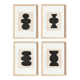 Collection of 4 black abstract paintings signed Eawy.