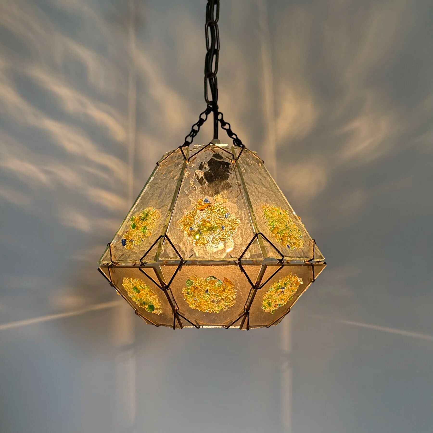 Brutalist glass hanging lamp, 1970s
