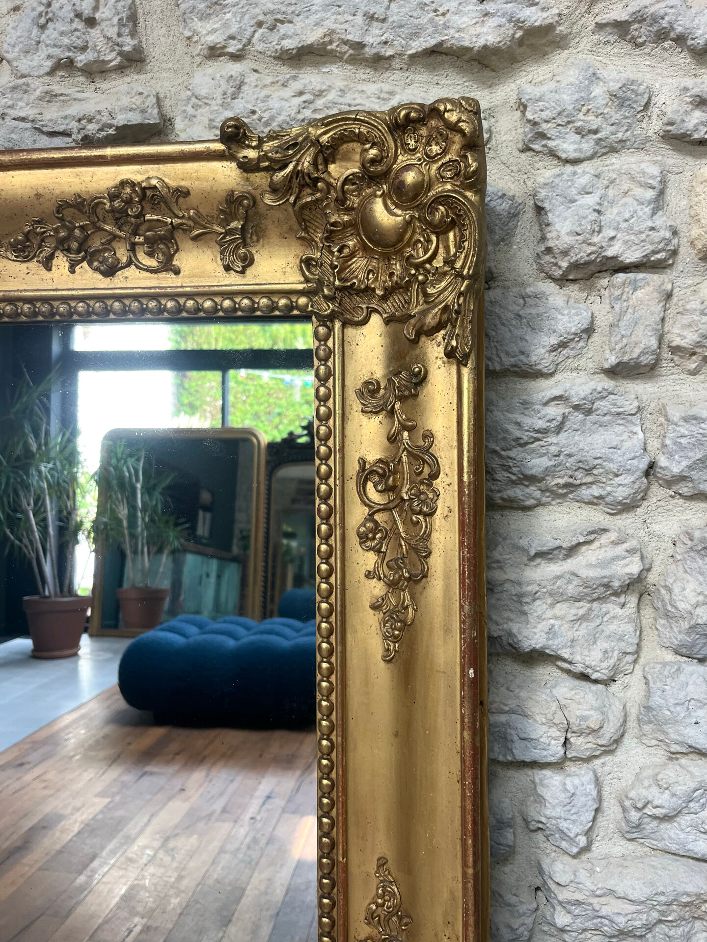 Miroir de cheminée époque Empire 128/102,5cm, trumeau, glace mercure