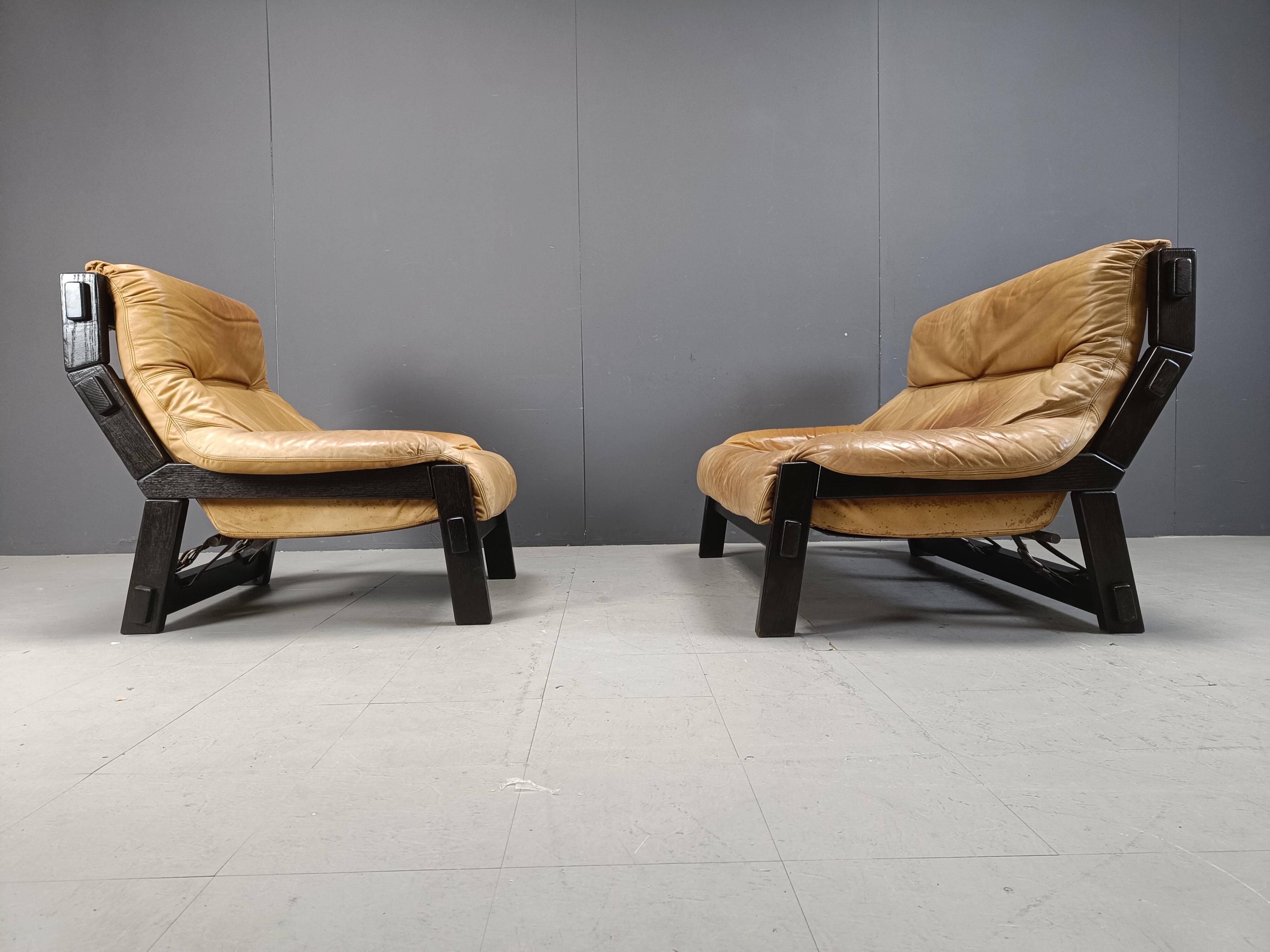 Vintage brown leather sofa set, 1960s