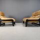 Vintage brown leather sofa set, 1960s
