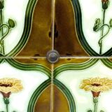 Antique Art Nouveau Dressing Table with Marble Top and Floral Ceramic Tiles