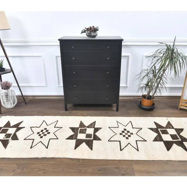 Vintage Geometric Turkish Oushak Hand-Knotted Runner 88x320
