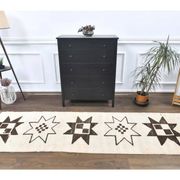 Vintage Geometric Turkish Oushak Hand-Knotted Runner 88x320