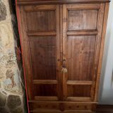 Antique solid wood wardrobe, rustic, with drawers and original key.