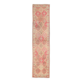 Tapis de couloir vintage géométrique rouge et rose 2x10, 75x315 cm