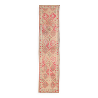 Tapis de couloir vintage géométrique rouge et rose 2x10, 75x315 cm