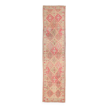 2x10 Red Pink Geometric Vintage Runner Rug,  75x315Cm