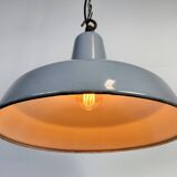 Industrial British Grey Enamel Factory Pendant Lamp, 1960s