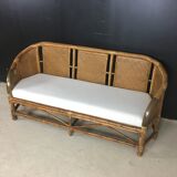 Bench 3 places in bamboo, rattan, cannage and brass